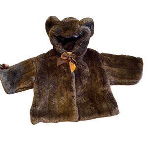 BEARINGTON Teddy Bear Coat Sz. 6-12 Mo Brown Hooded JACKET Baby Collection